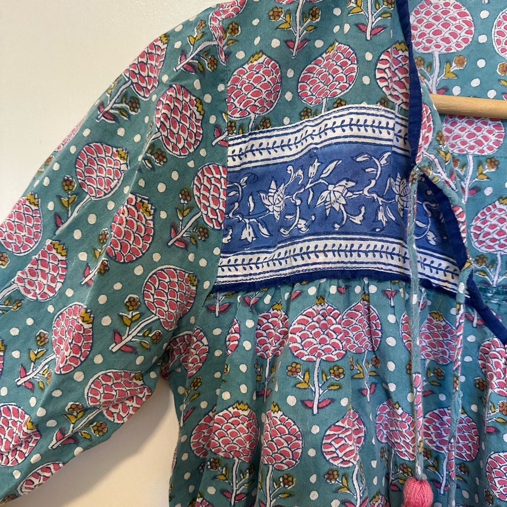 SZ Blockprint Tunic Dress/Coverup in Teal and Pink - Picture 3 of 6